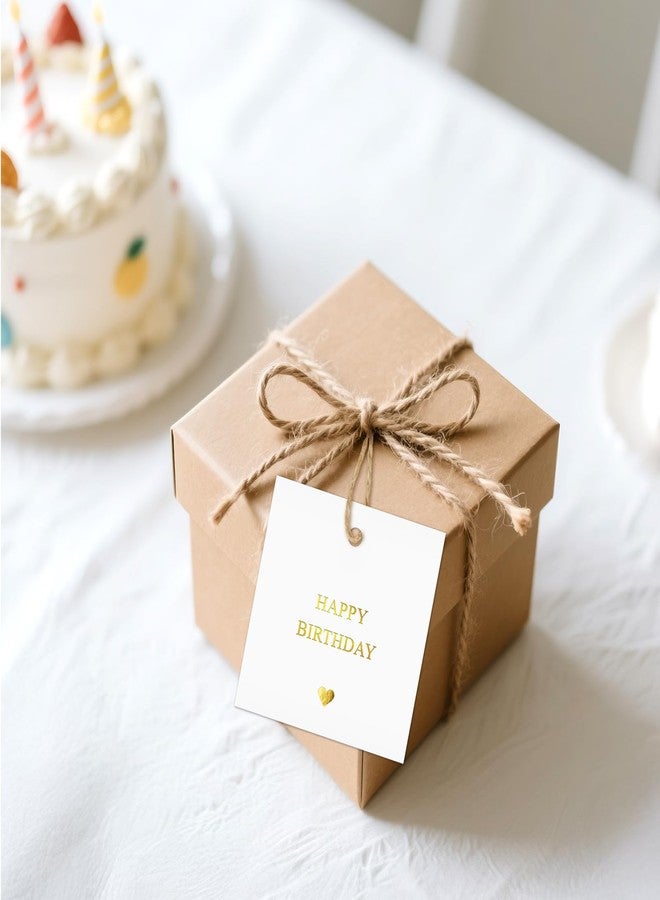 joycraft Birthday Gift Tags with String, 50Pcs Gold Foil Happy Birthday Party Favor Tag, 2.5 in White Square Paper Hangtags for Gift Wrapping, DIY Craft, Classroom, Office - Image 4